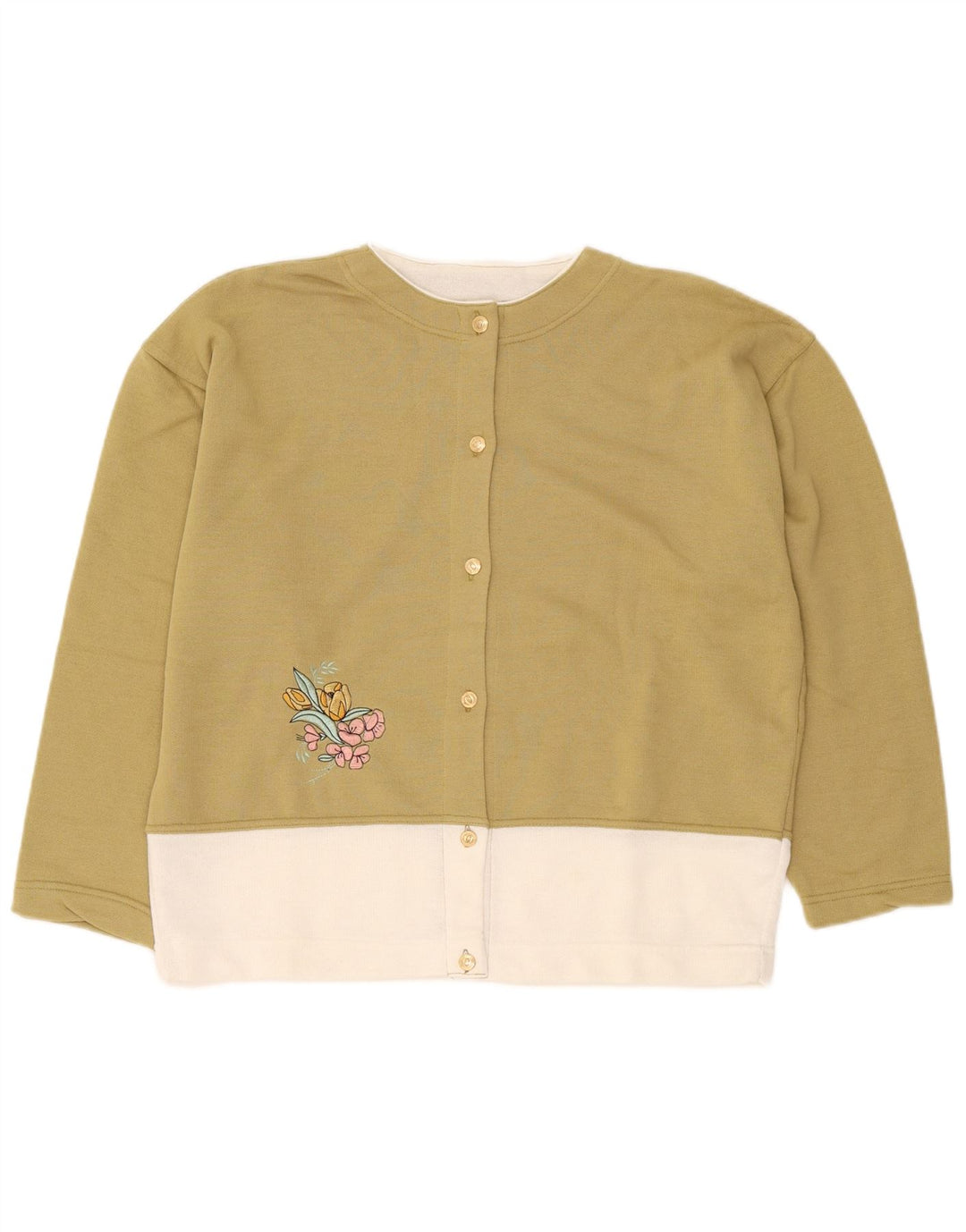 Vintage damski sweter oversize UK 14, średni khaki, blok kolorów