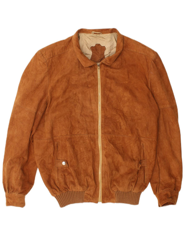 Vintage męska zamszowa kurtka bomber UK 40 duża beżowa skóra