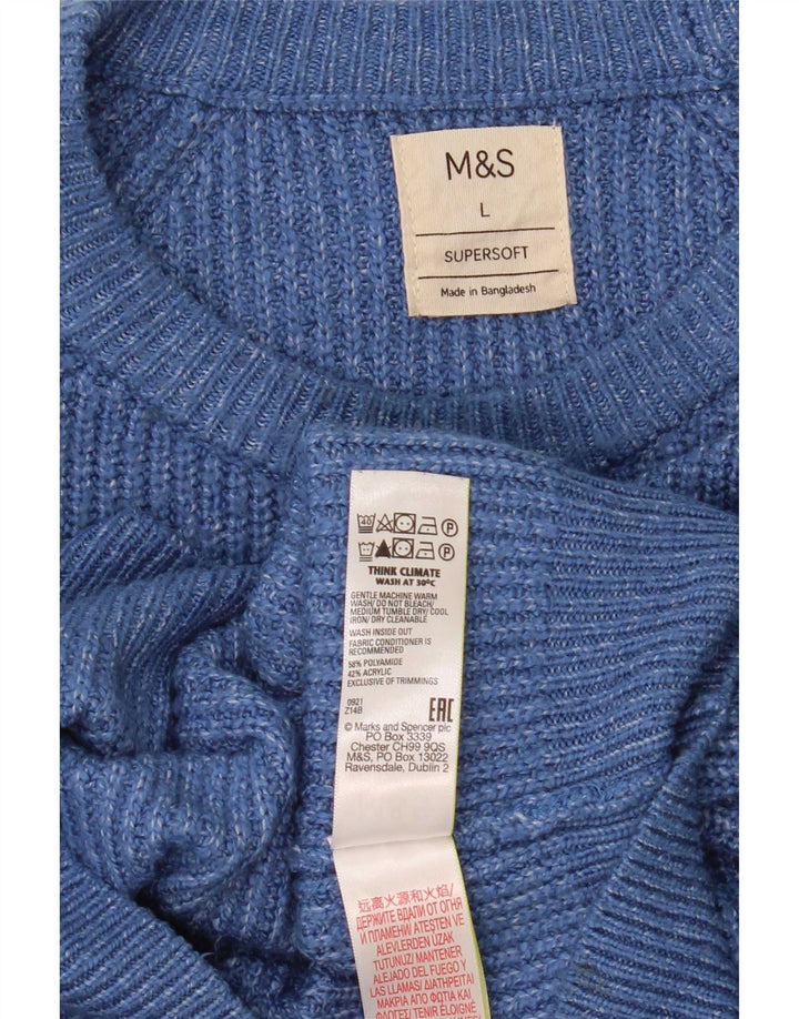 Marks & Spencer Męski sweter z okrągłym dekoltem, duży, niebieski, nakrapiany poliamid