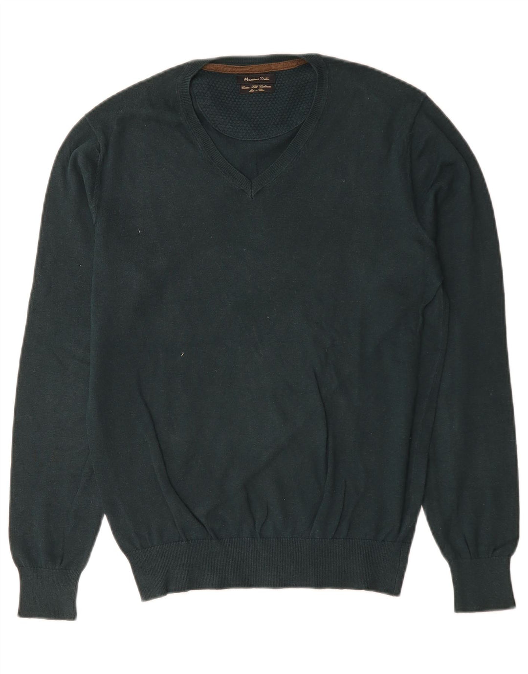 Męski sweter Massimo Dutti z dekoltem w kształcie litery V, mały, zielony, bawełniany