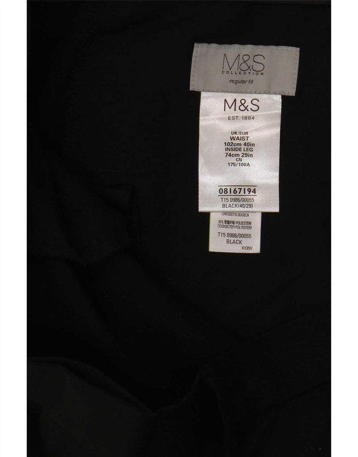 Męskie spodnie garniturowe Marks & Spencer o regularnym kroju W40 L29, czarny poliester