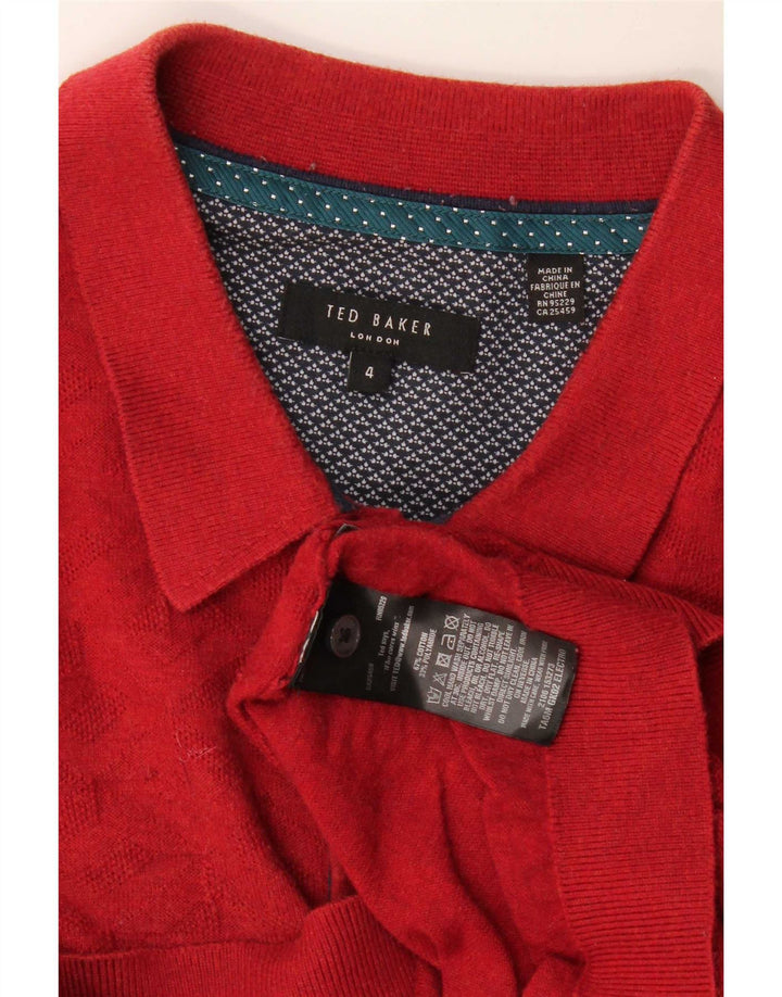 Męski sweter polo Ted Baker, rozmiar 4, duży, czerwony, z geometrycznej bawełny