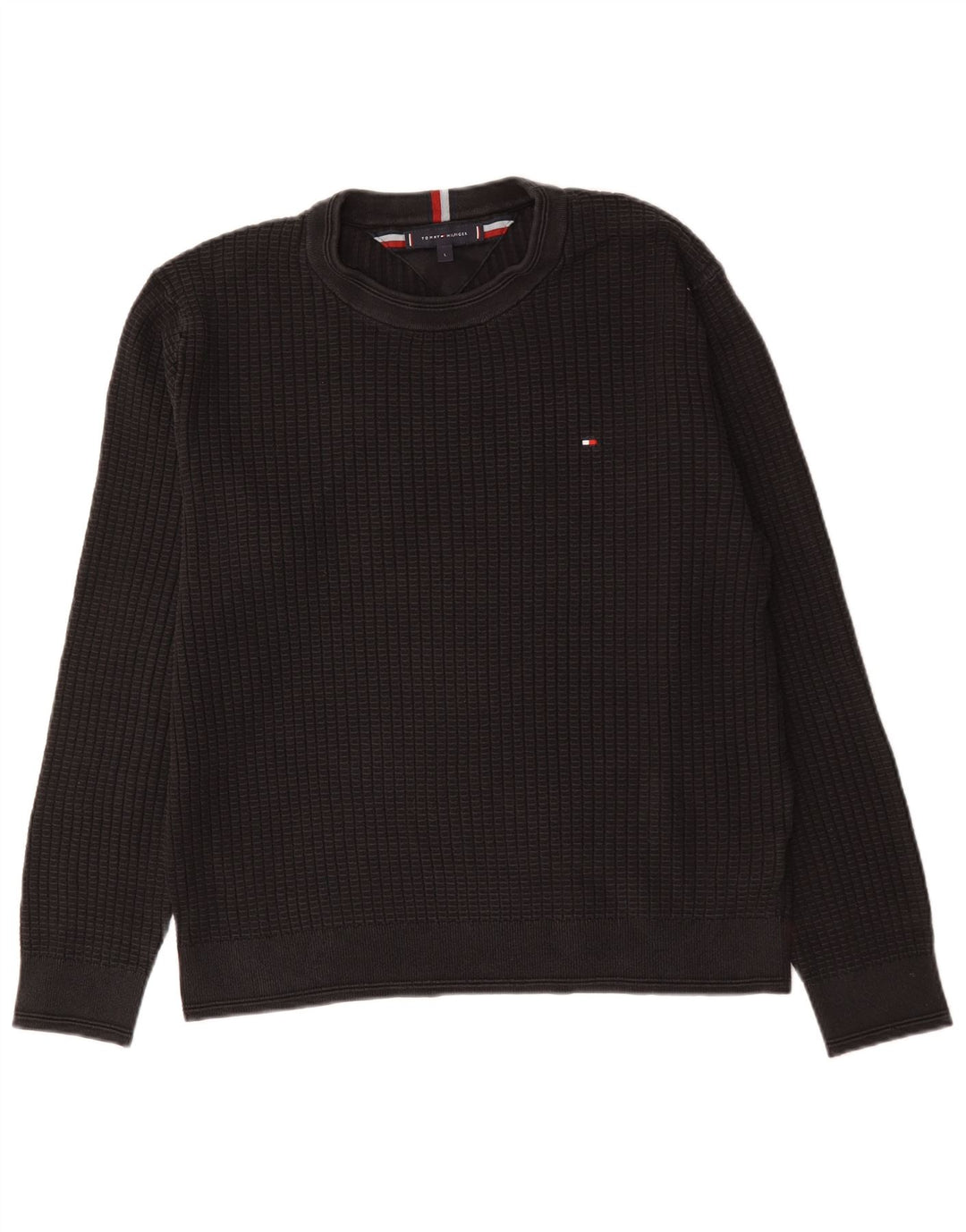 Męski sweter z okrągłym dekoltem Tommy Hilfiger, duży, czarny, bawełniany