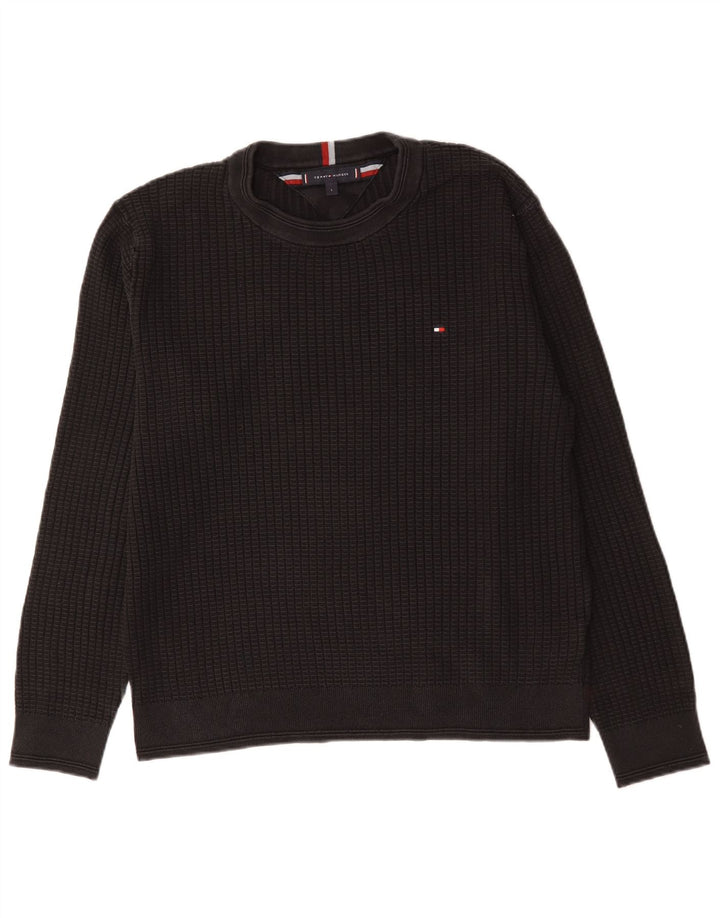 Męski sweter z okrągłym dekoltem Tommy Hilfiger, duży, czarny, bawełniany