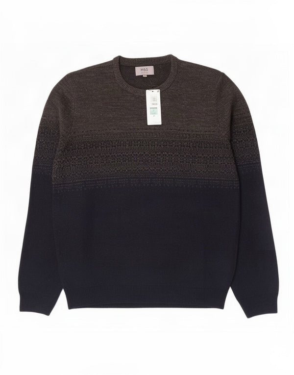 Marks & Spencer Męski sweter z okrągłym dekoltem XL, szary, akrylowy z blokami kolorów