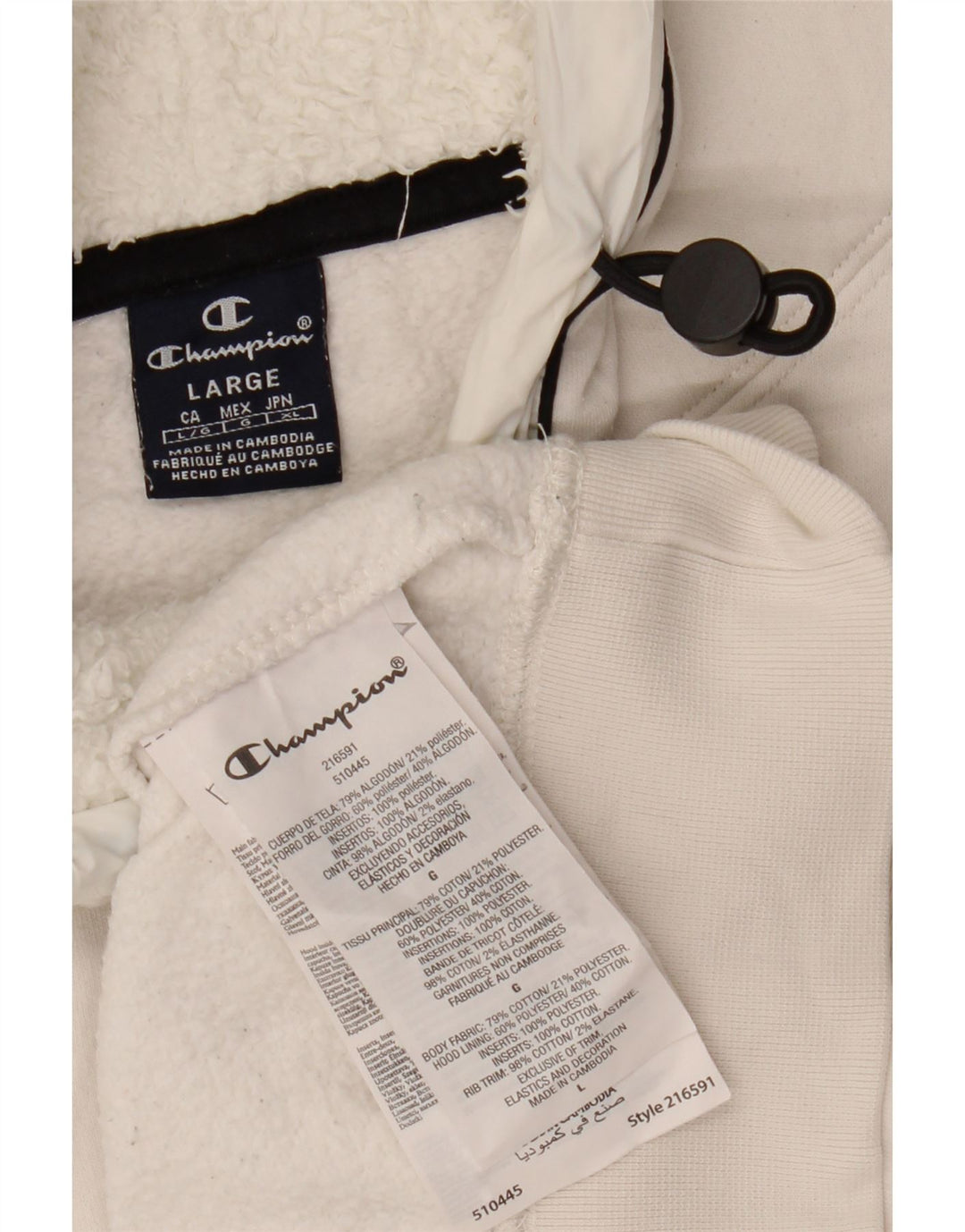 Damski sweter z kapturem CHAMPION UK 16, duży, biały, bawełniany