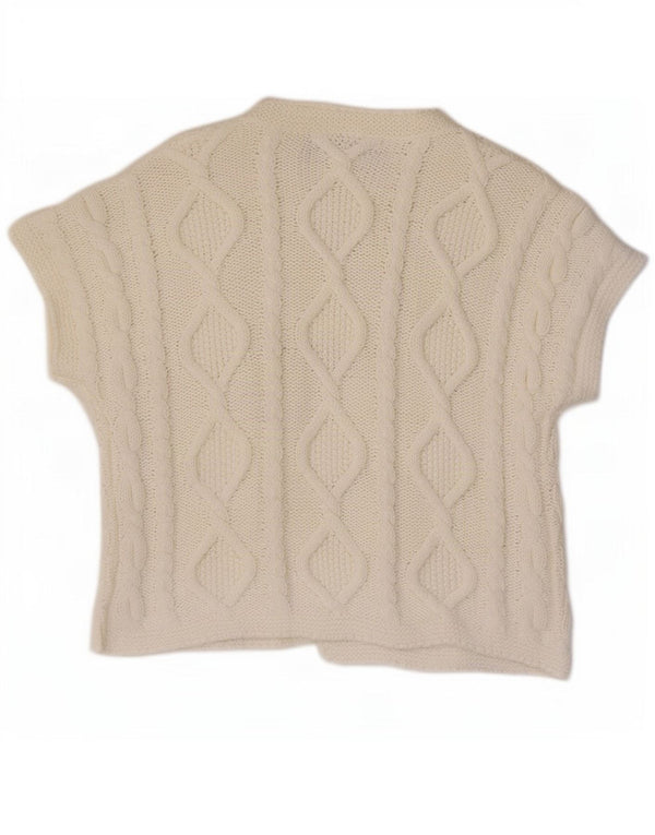 Zara Womens Short Sleeve Cardigan Sweater UK 14 Medium Off White Cotton