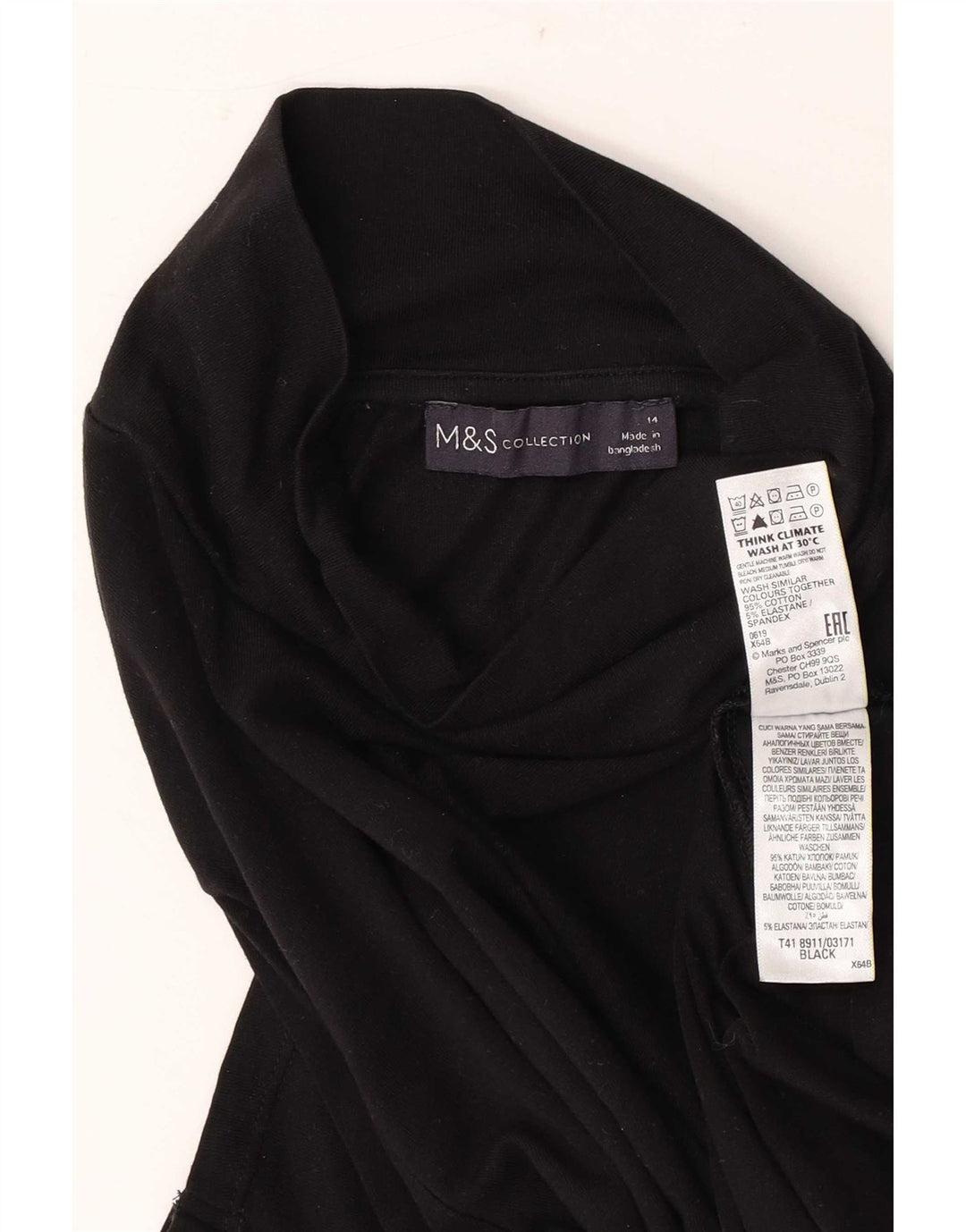 Marks & Spencer Damski top z długim rękawem, UK 14, średni czarny, bawełniany