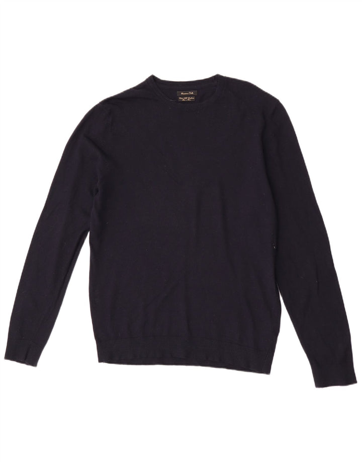 Męski sweter z okrągłym dekoltem Massimo Dutti, średni granatowy, bawełniany