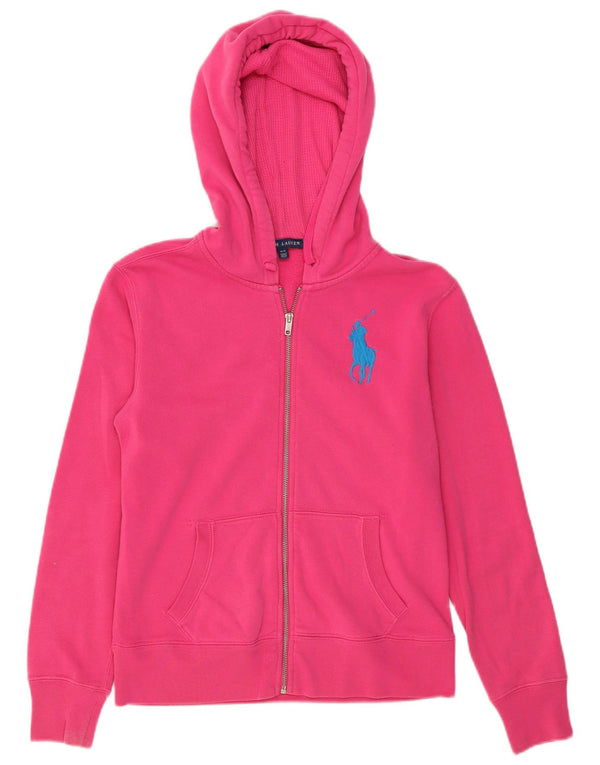 Damski sweter z kapturem i zamkiem Ralph Lauren UK 14 Średni różowy bawełniany