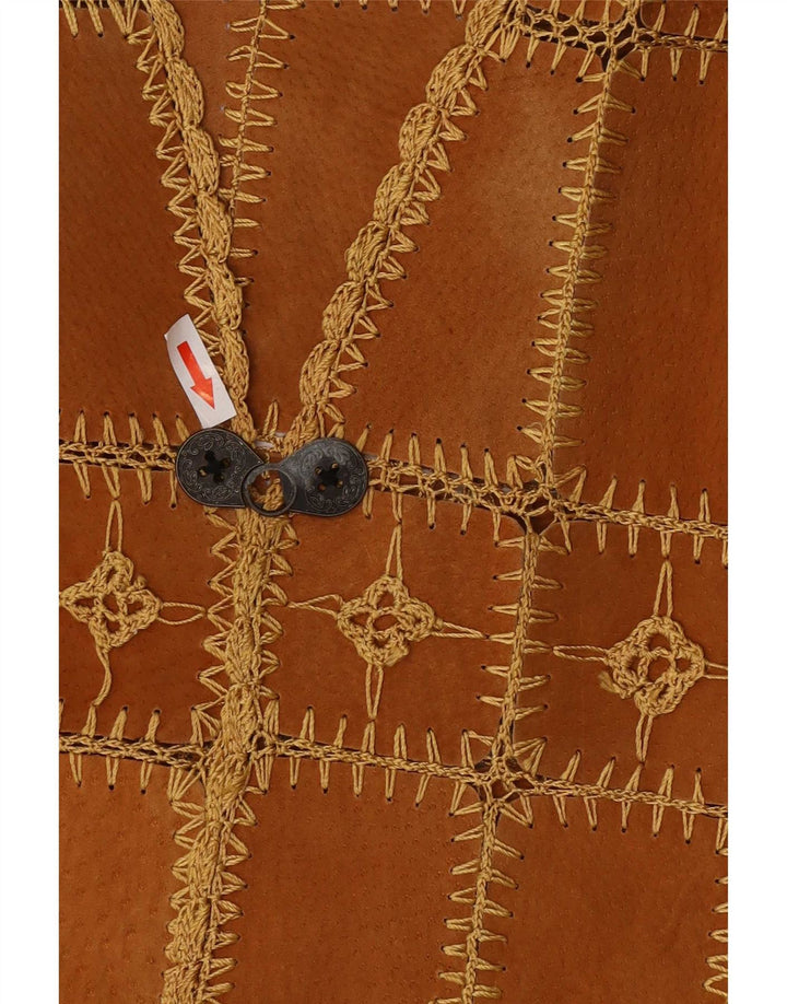 Zamszowa kamizelka damska w stylu vintage XL, brązowa patchworkowa