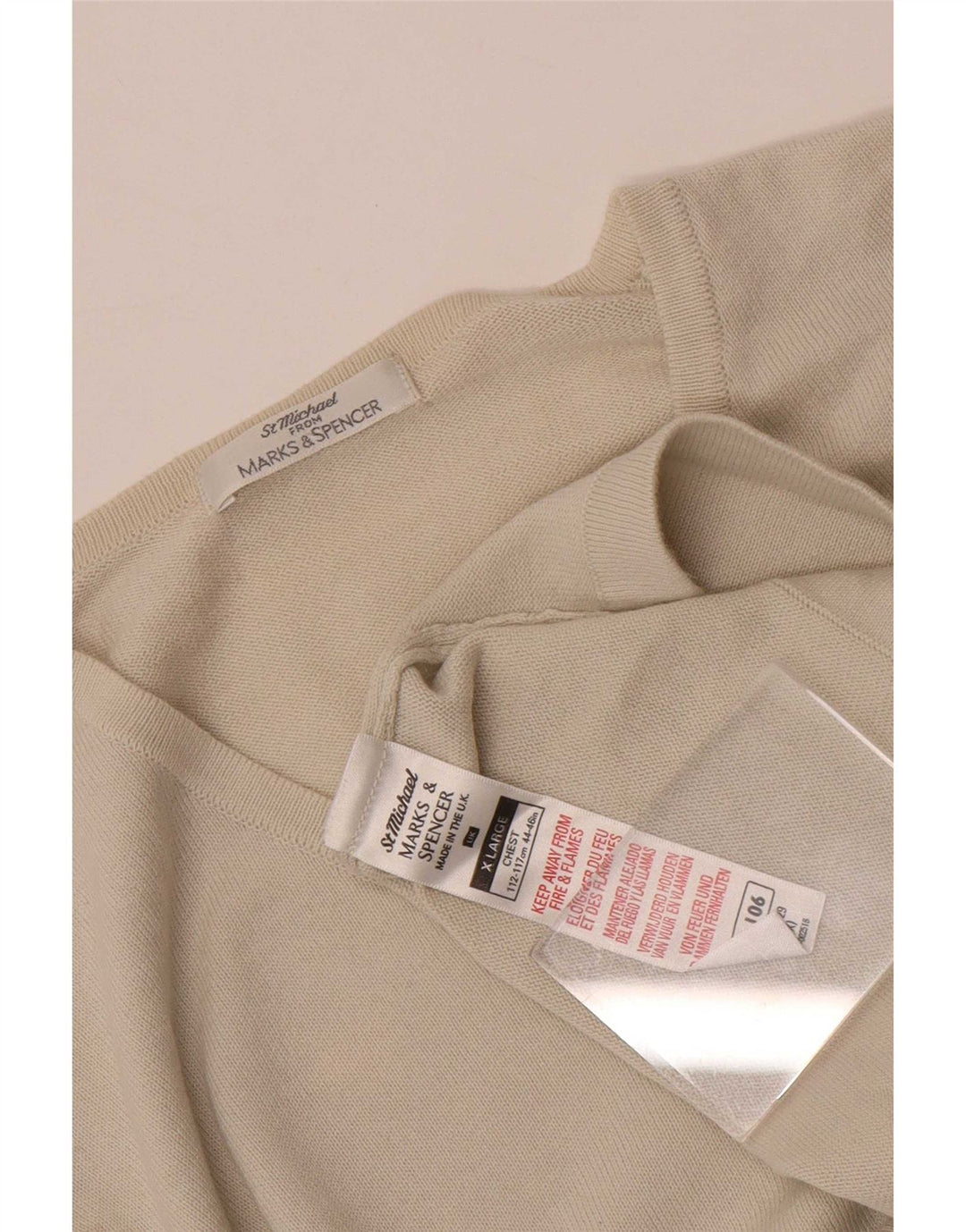 Marks & Spencer Męski top z długim rękawem XL, beżowy, bawełniany