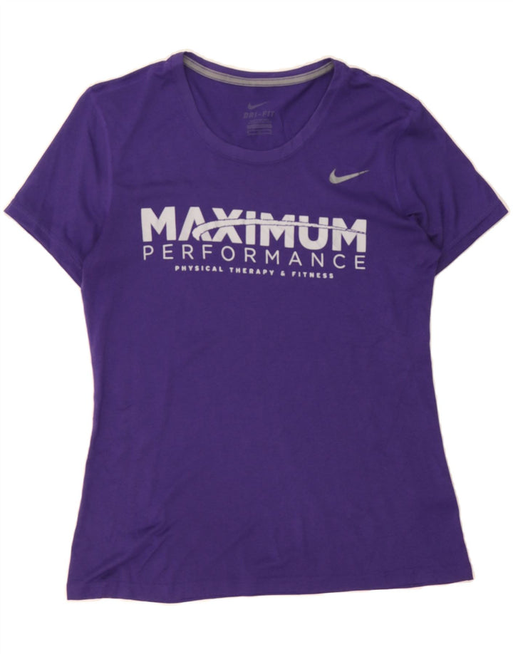 NIKE Womens Dri Fit Graphic T-Shirt Top UK 12 Medium Purple Polyester Vintage Nike and Second-Hand Nike from Messina Hembry 