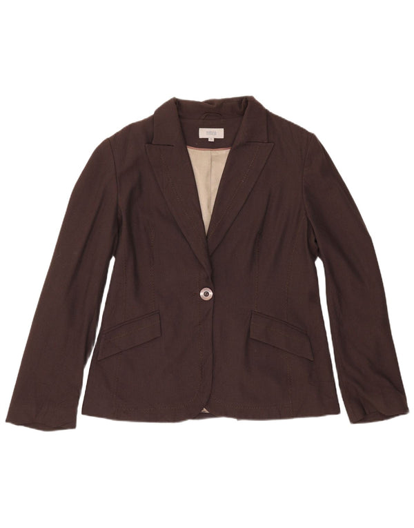 Marks & Spencer Womens 1 Button Blazer Jacket UK 14 Medium Brown