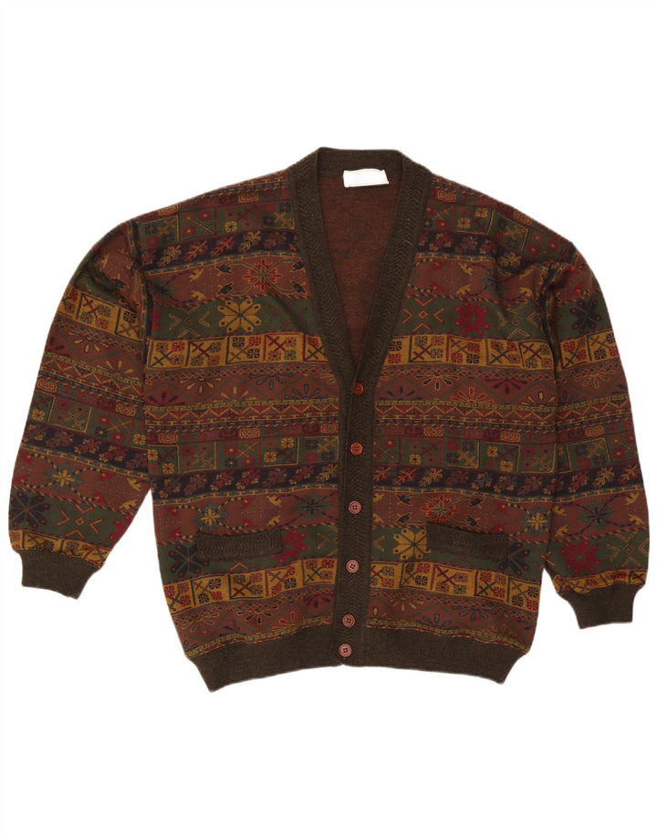 Męski sweter rozpinany Bluster, duży khaki, wełna Fair Isle