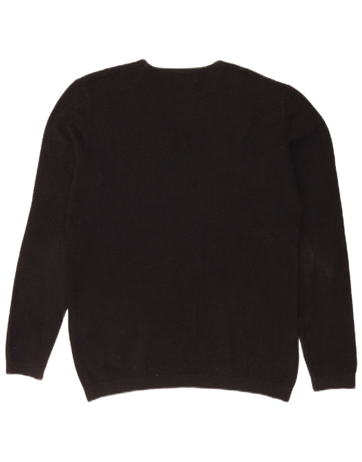 Zara Męski sweter z okrągłym dekoltem, duży, czarny akryl