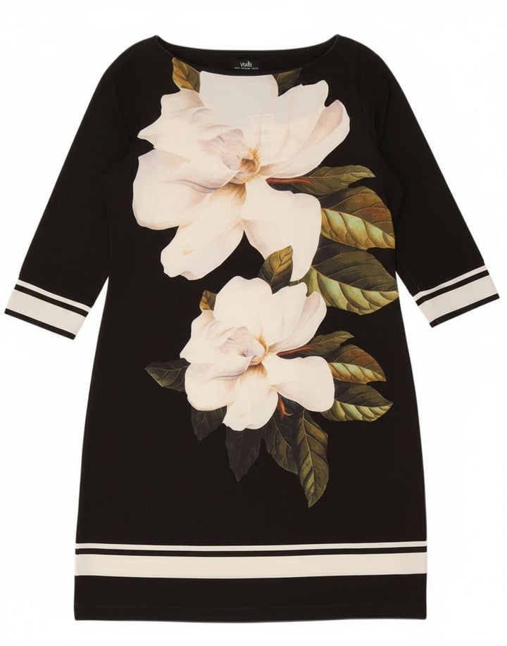 Damska sukienka płaszczowa Wallis z rękawem 3/4 US 8/10, średni czarny kwiatowy poliester