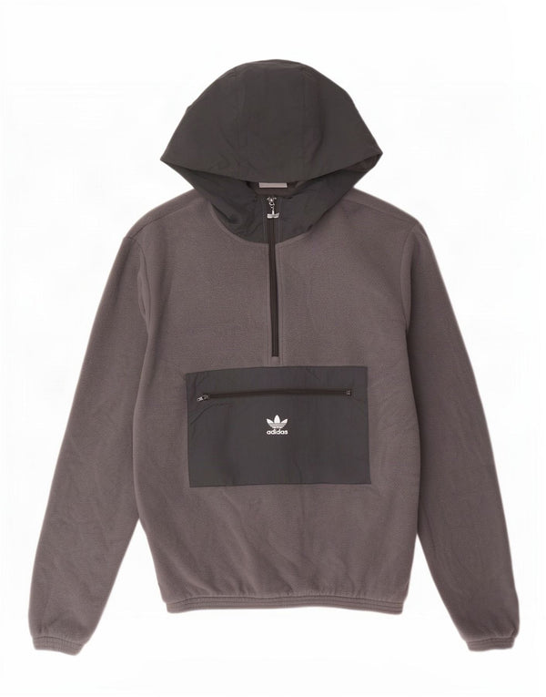 Adidas Mens Hooded Zip Neck Fleece Jumper XS Grey Colourblock Polyester