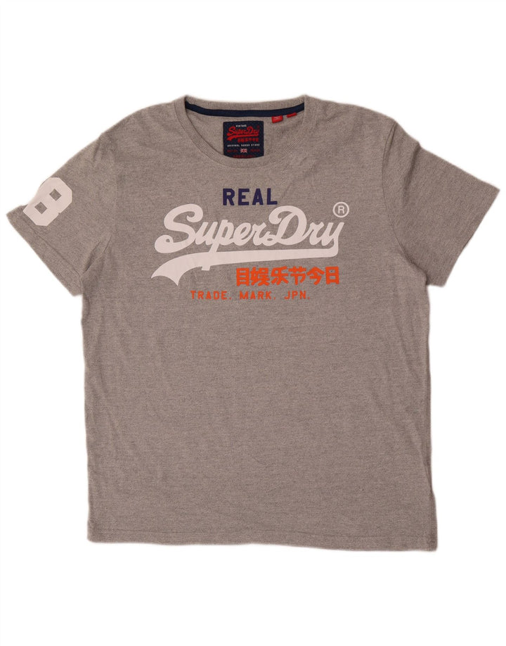 Męski T-shirt Superdry z grafiką, 2XL, szara bawełna