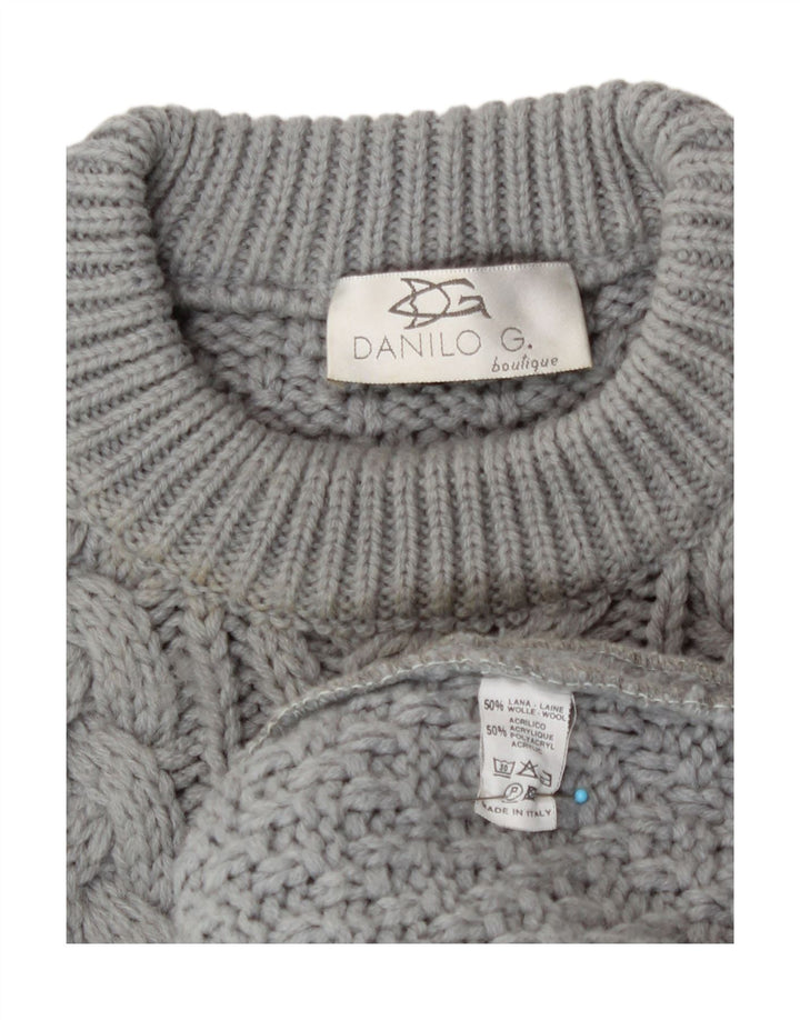Vintage męski sweter z wycięciem pod szyją, duży, szary, wełniany
