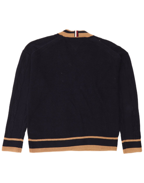 Męski sweter Tommy Hilfiger z dekoltem w kształcie litery V, bawełniany w średnie granatowe paski