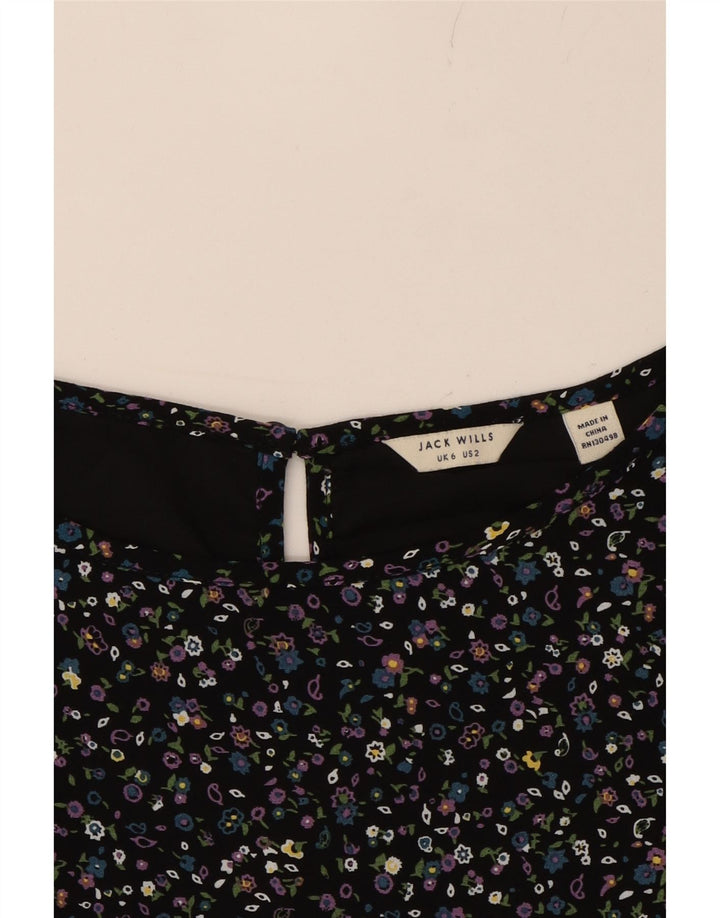 JACK WILLS Womens 3/4 Sleeve Basic Dress UK 6 XS Black Floral Vintage Jack Wills and Second-Hand Jack Wills from Messina Hembry 