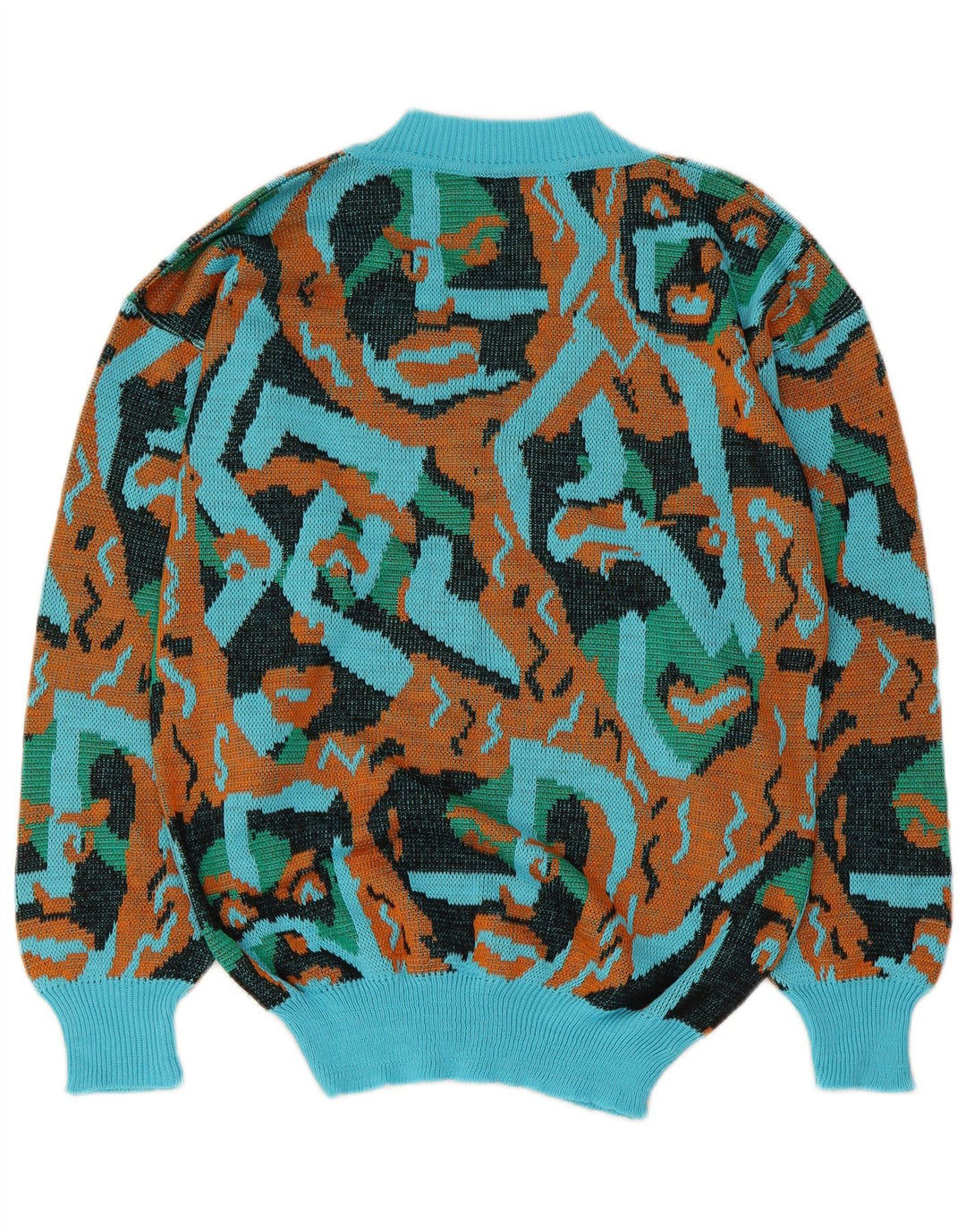 Sweter damski w stylu vintage z dekoltem w kształcie litery V, UK 16, duży, wielokolorowy