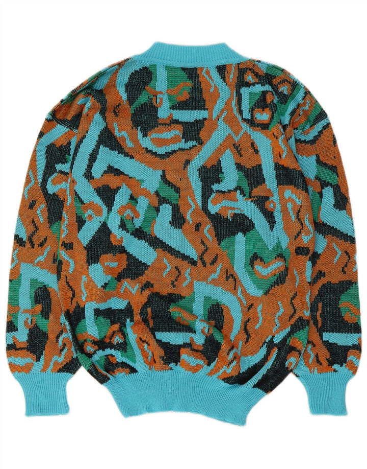 Sweter damski w stylu vintage z dekoltem w kształcie litery V, UK 16, duży, wielokolorowy