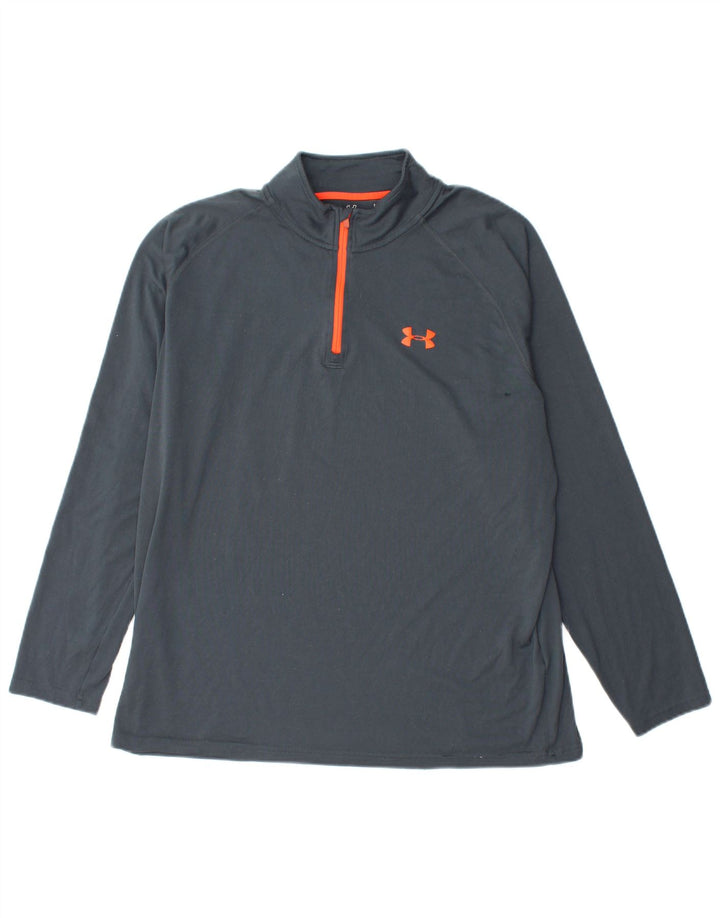 UNDER ARMOUR Mens Heat Gear Zip Neck Pullover Tracksuit Top Large Grey