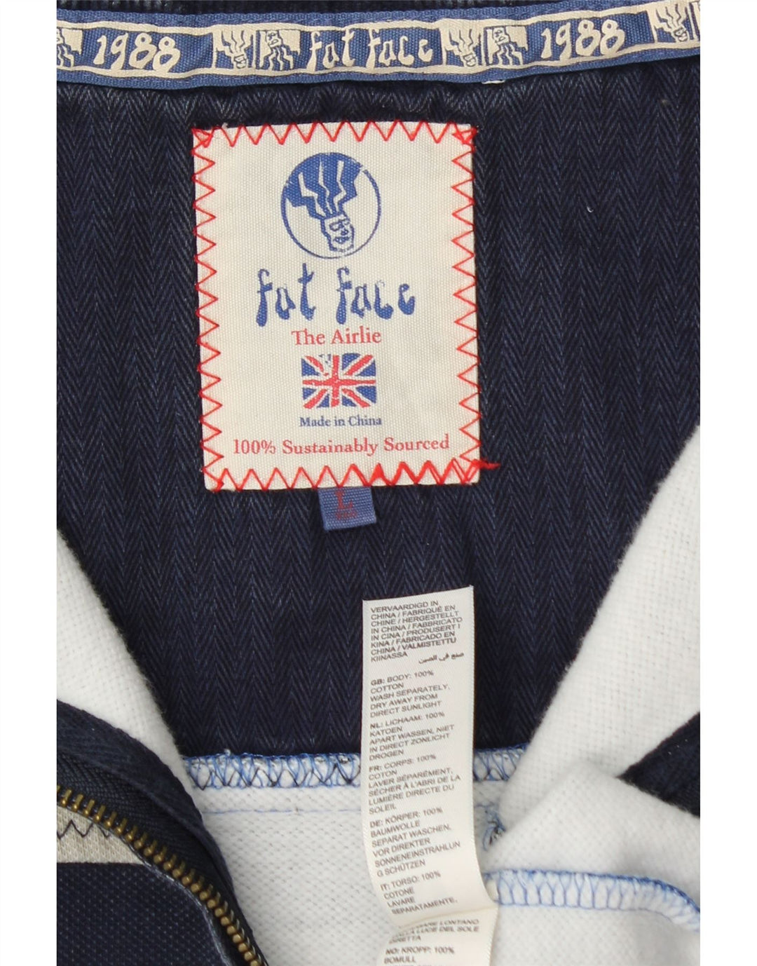 Męska bluza z zamkiem błyskawicznym FAT FACE, duża, niebieska, bawełniana w bloki kolorów