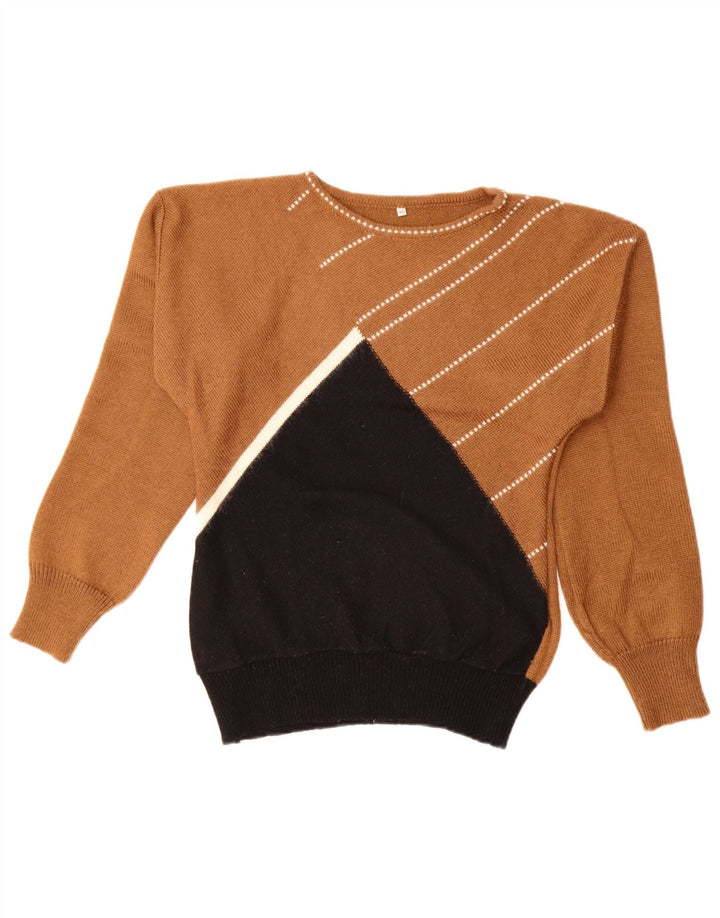 Vintage damski sweter z dekoltem w łódkę EU 40, średni brąz, blok kolorów