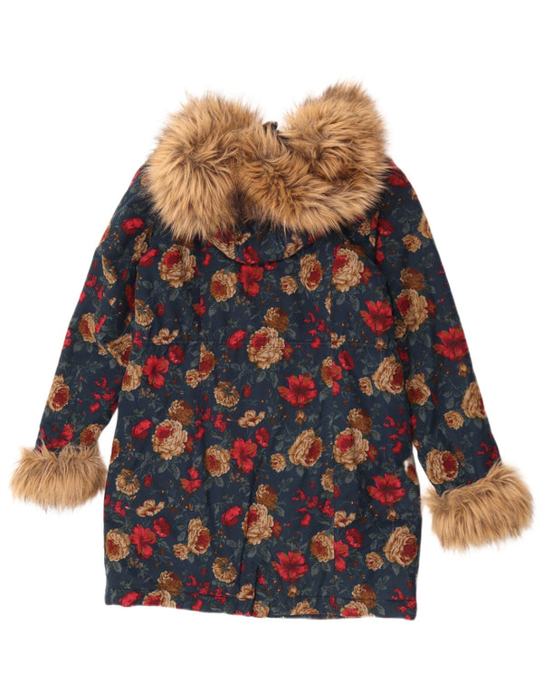 Damska kurtka parka z kapturem Joe Browns UK 10, mała, niebieska, z bawełny w kwiaty