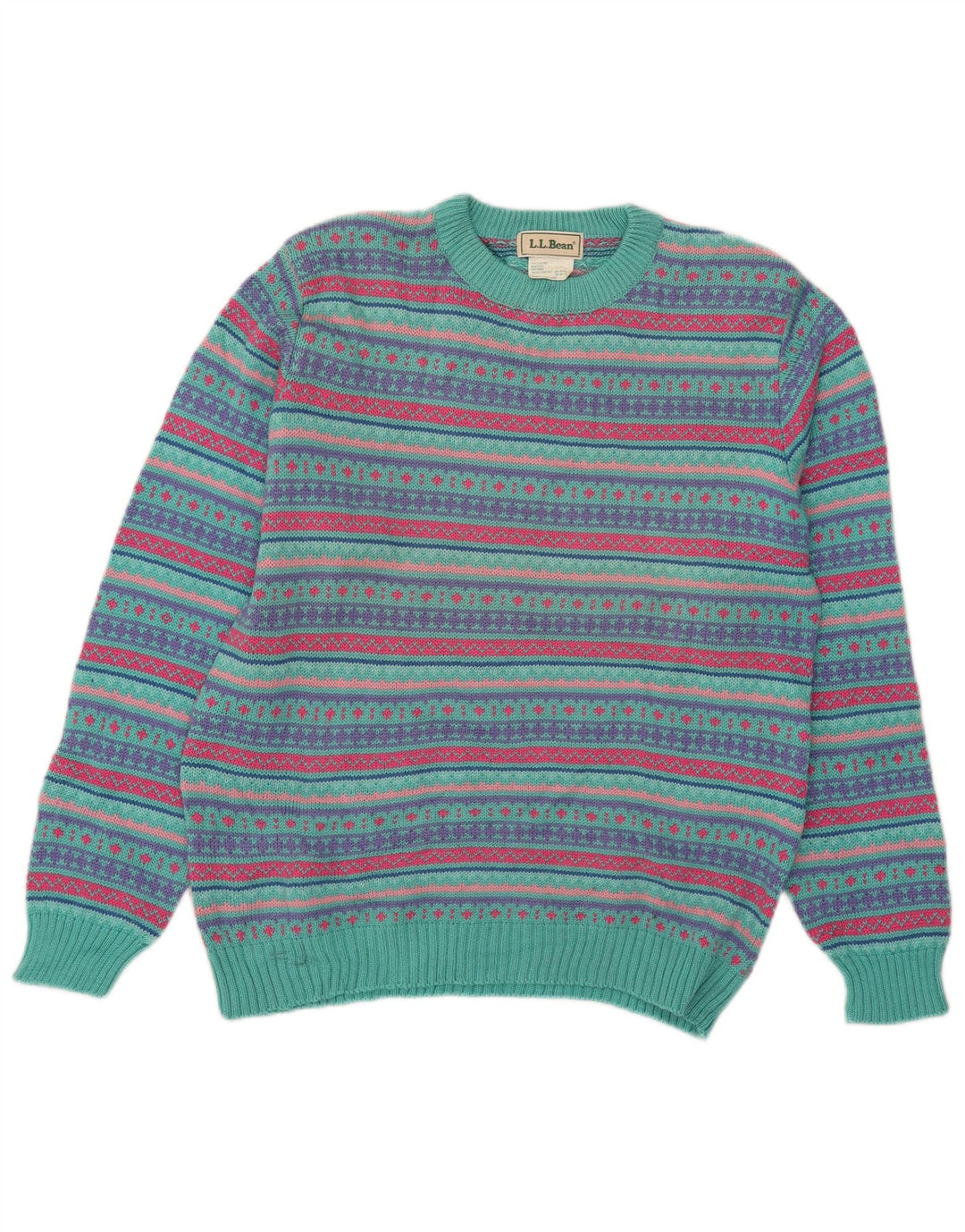 L.L.Bean Męski sweter z okrągłym dekoltem, duży, wielokolorowy, wełniany Fair Isle