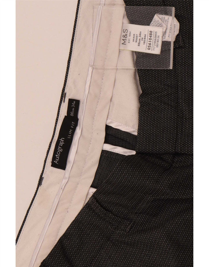 Męskie spodenki chino Marks & Spencer Slim Fit W34, duży, szary, cętkowany poliester