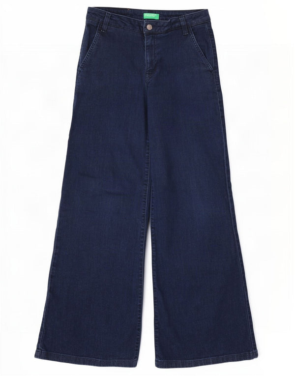 Jeansy damskie Benetton Wide Leg UK 10 Small W28 L31 Granatowe
