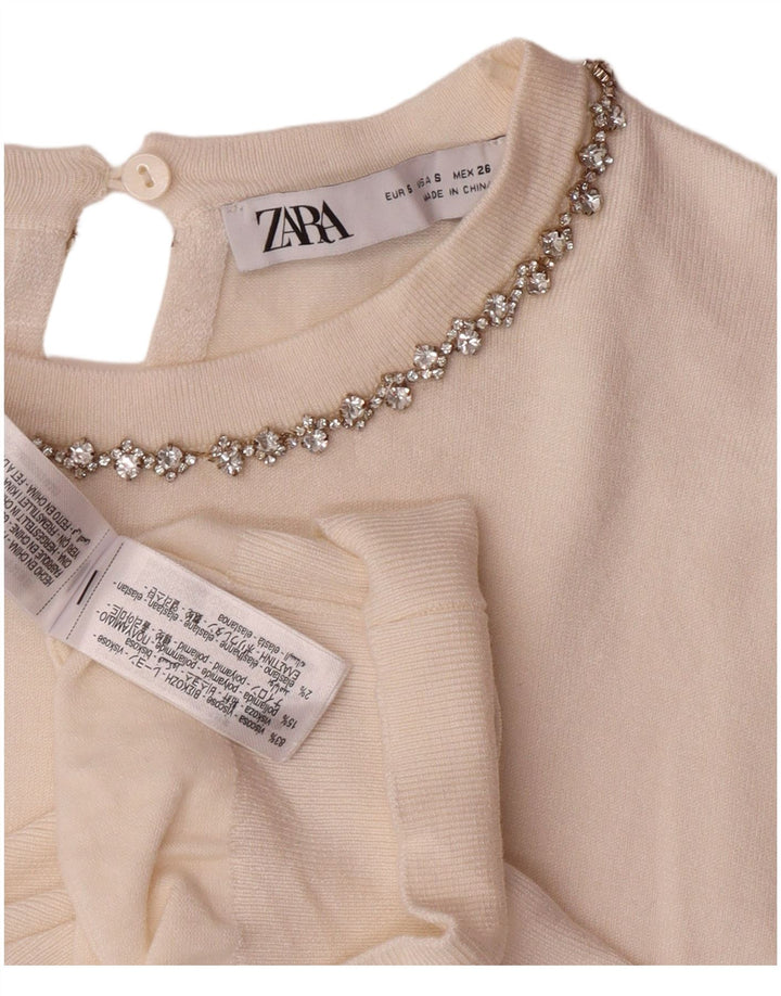 Damski sweter Zara z dekoltem w łódkę UK 10 Small Off White Wiskoza