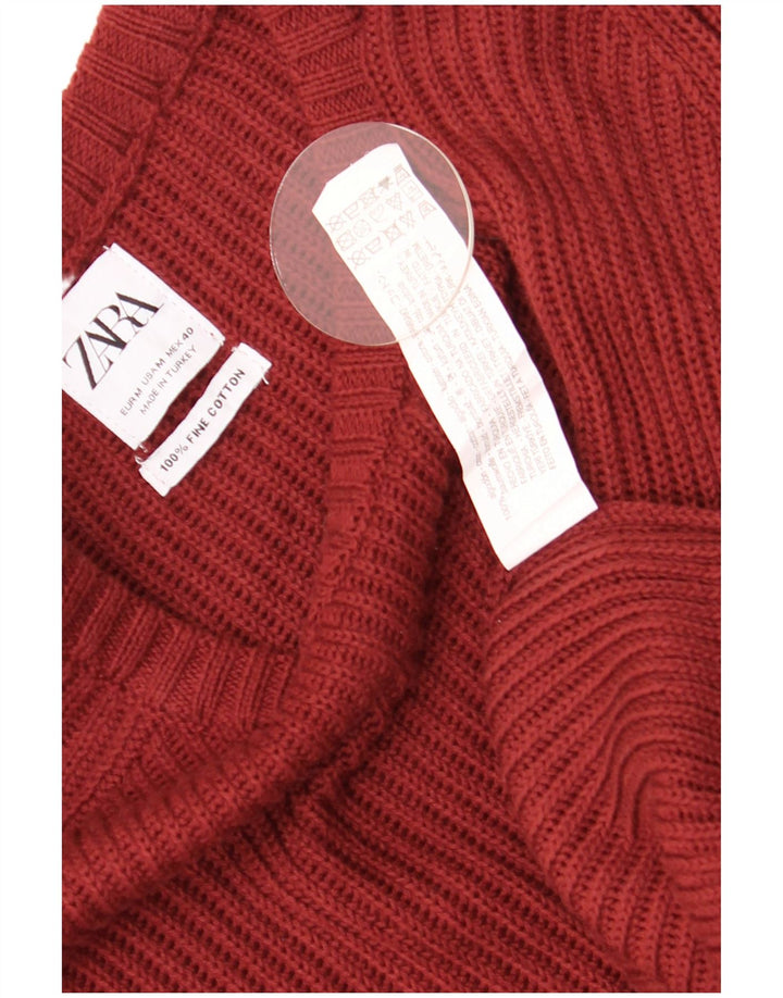 Męski sweter Zara z dekoltem w łódkę, średni bordowy bawełniany