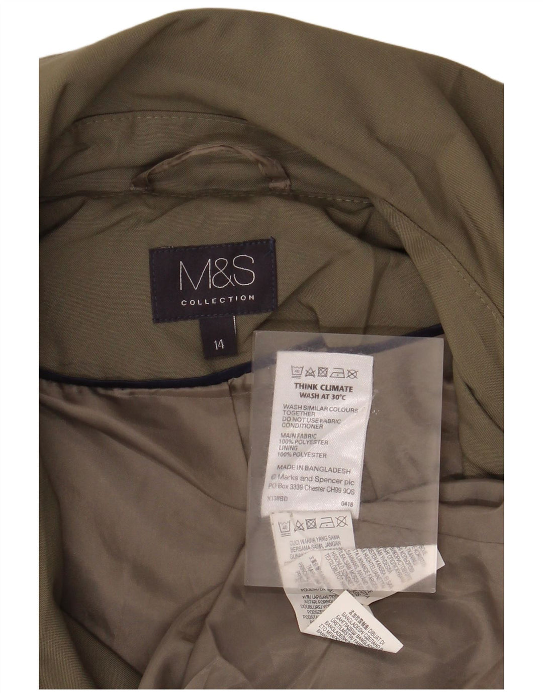 Marks & Spencer Damski trencz UK 14, duży, khaki, poliester