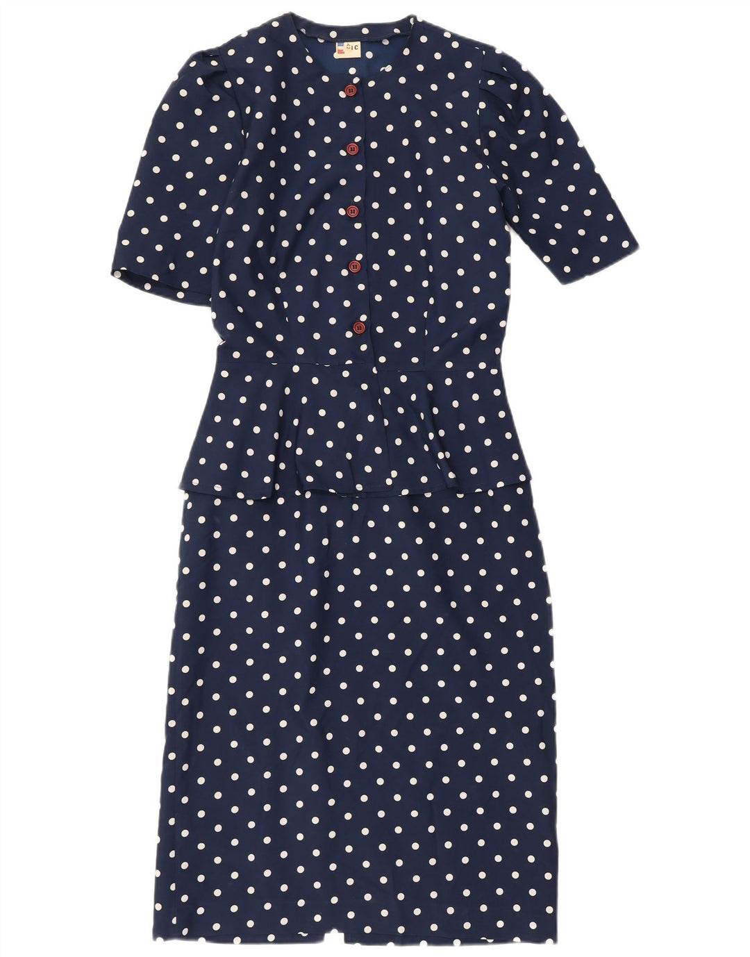 Damska sukienka peplum w stylu vintage IT 42 Średni granatowy poliester w kropki