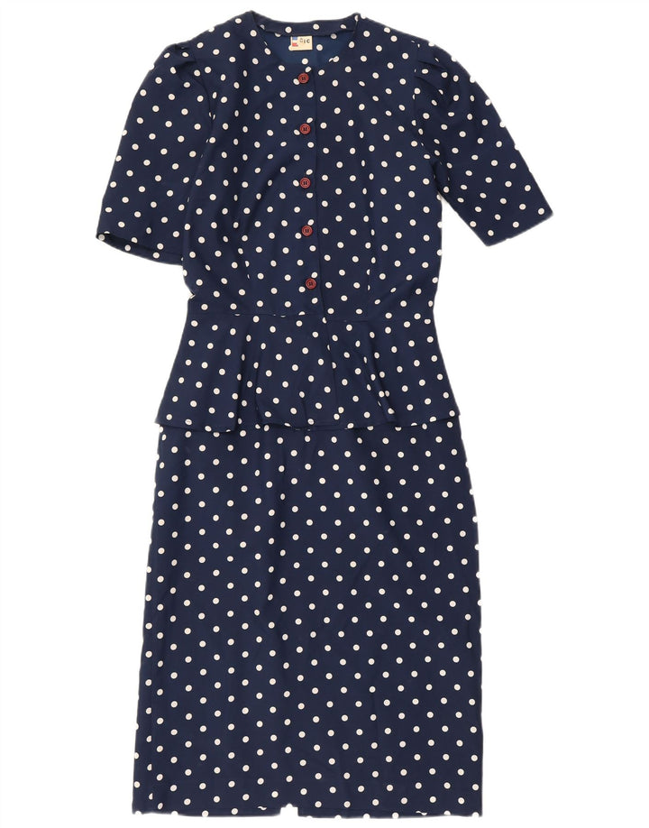 Damska sukienka peplum w stylu vintage IT 42 Średni granatowy poliester w kropki