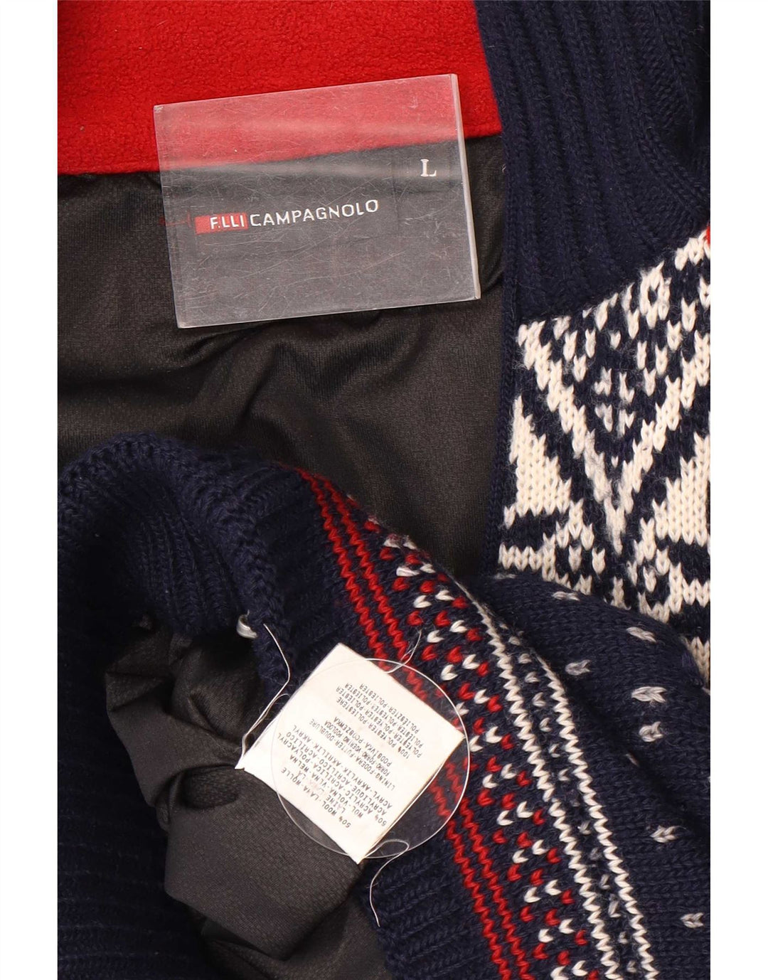 Męski sweter rozpinany Campagnolo, duży, granatowy, wełna Fair Isle