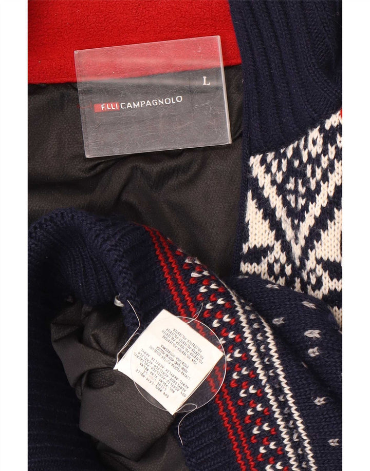 Męski sweter rozpinany Campagnolo, duży, granatowy, wełna Fair Isle