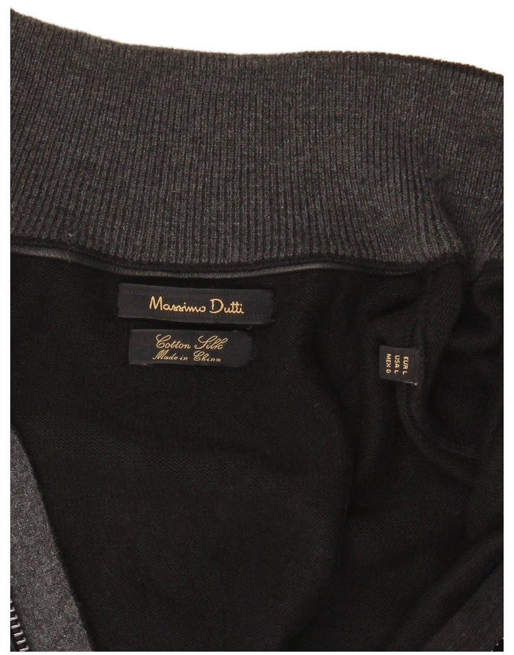 Męski sweter rozpinany Massimo Dutti z zamkiem błyskawicznym, duży, czarny, bawełniany
