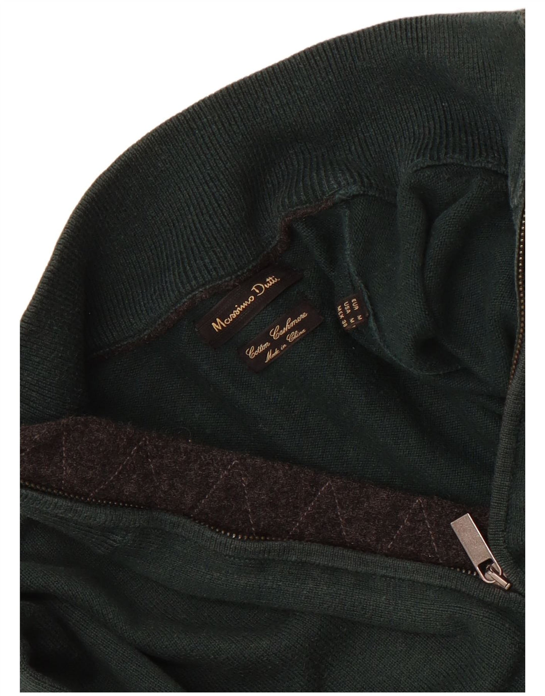 Męski sweter zapinany na zamek Massimo Dutti, średniozielony, bawełniany