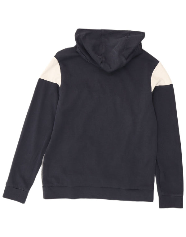 Męski sweter z kapturem i grafiką Hugo Boss, średni granatowy, bawełniany blok kolorów