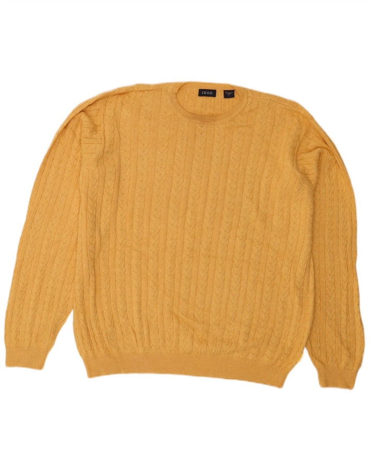 IZOD Męski sweter z okrągłym dekoltem, duży, żółty, bawełniany