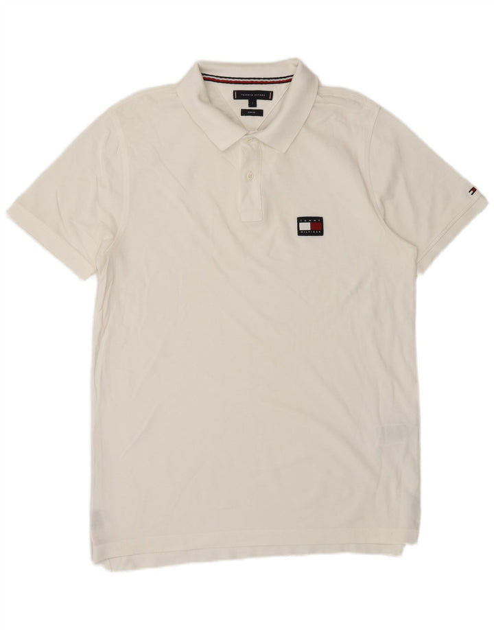 Męska koszulka polo slim fit TOMMY HILFIGER, duża, biała, bawełniana