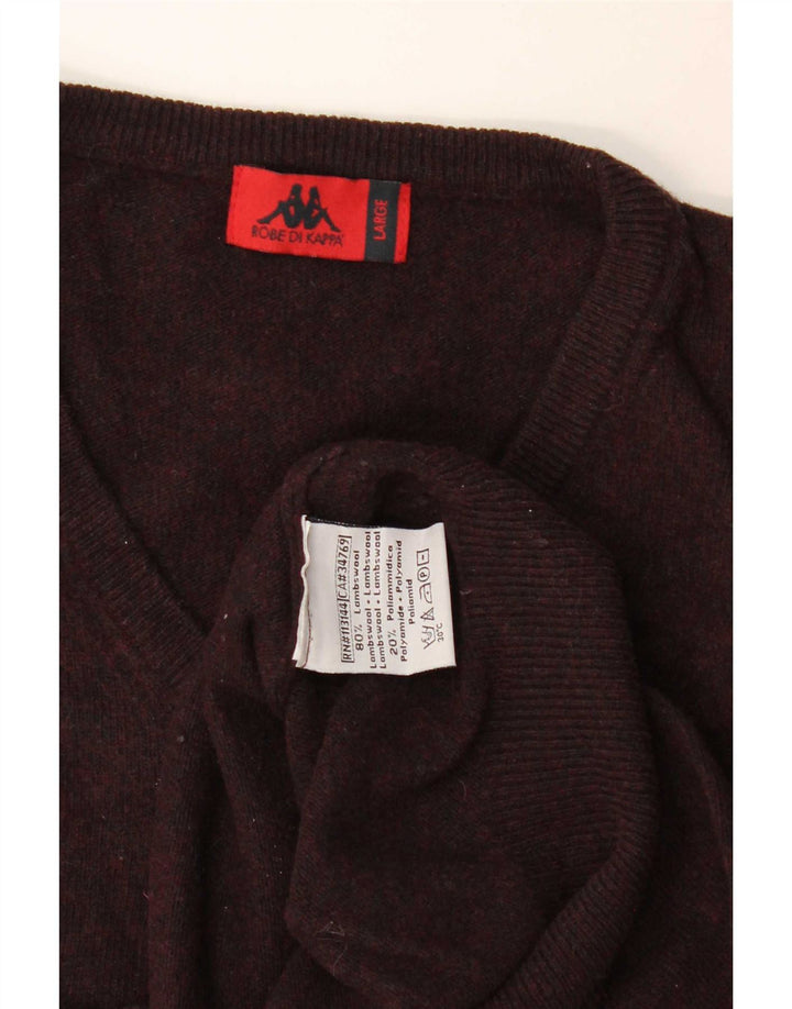 Męski sweter Kappa z dekoltem w kształcie litery V, duży, bordowy, z owczej wełny