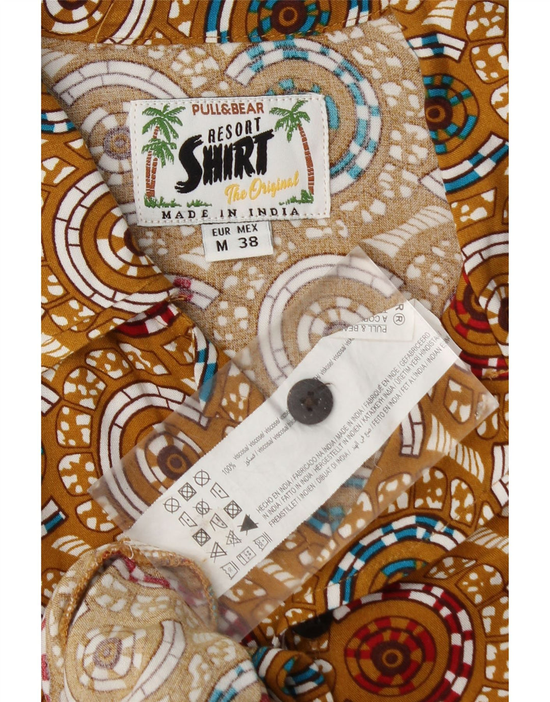 Męska koszula z krótkim rękawem Pull & Bear w kolorze średniego beżu i geometrycznej wiskozy