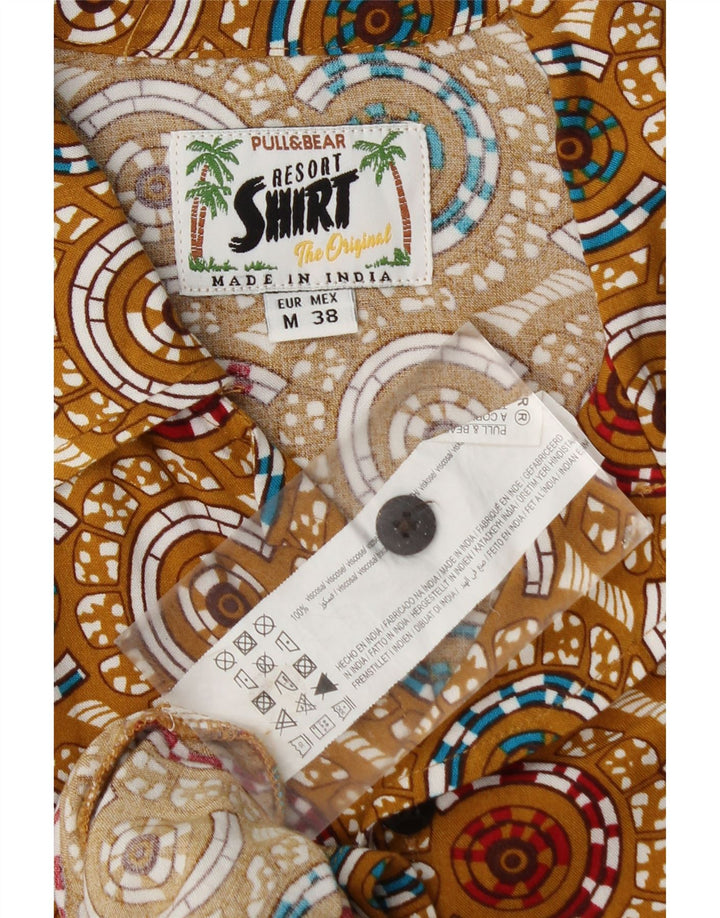 Męska koszula z krótkim rękawem Pull & Bear w kolorze średniego beżu i geometrycznej wiskozy